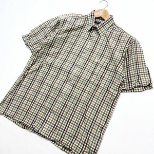 la il and Scott * LYLE&SCOTT short sleeves check shirt flax . Brown beige green M beautiful . American Casual adult casual #S368