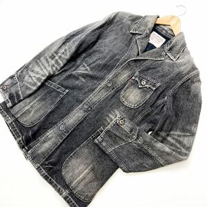 00s ☆ リーバイス ☆ LEVIS デニム テーラード ジャケット ブラック L 現代的なデザイン◎ ヴィンテージ加工が痺れる♪ アメカジ■B247