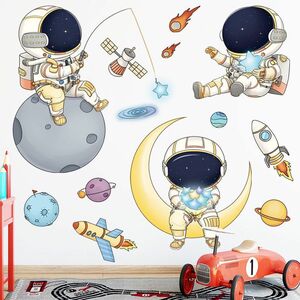 hesperus　ウォールステッカー YAD098　宇宙飛行士　月　ロケット　子供　DIY 壁紙　インテリアシート　剥がせるシール　送料無料