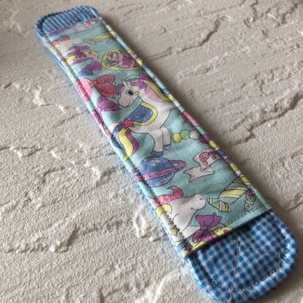 水筒肩紐カバー 水色ユニコーン ハンドメイド