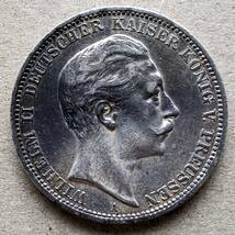 1910年 ドイツ プロイセン ヴィルヘルム2世 3マルク 銀貨 EF ベルリンミント_画像1