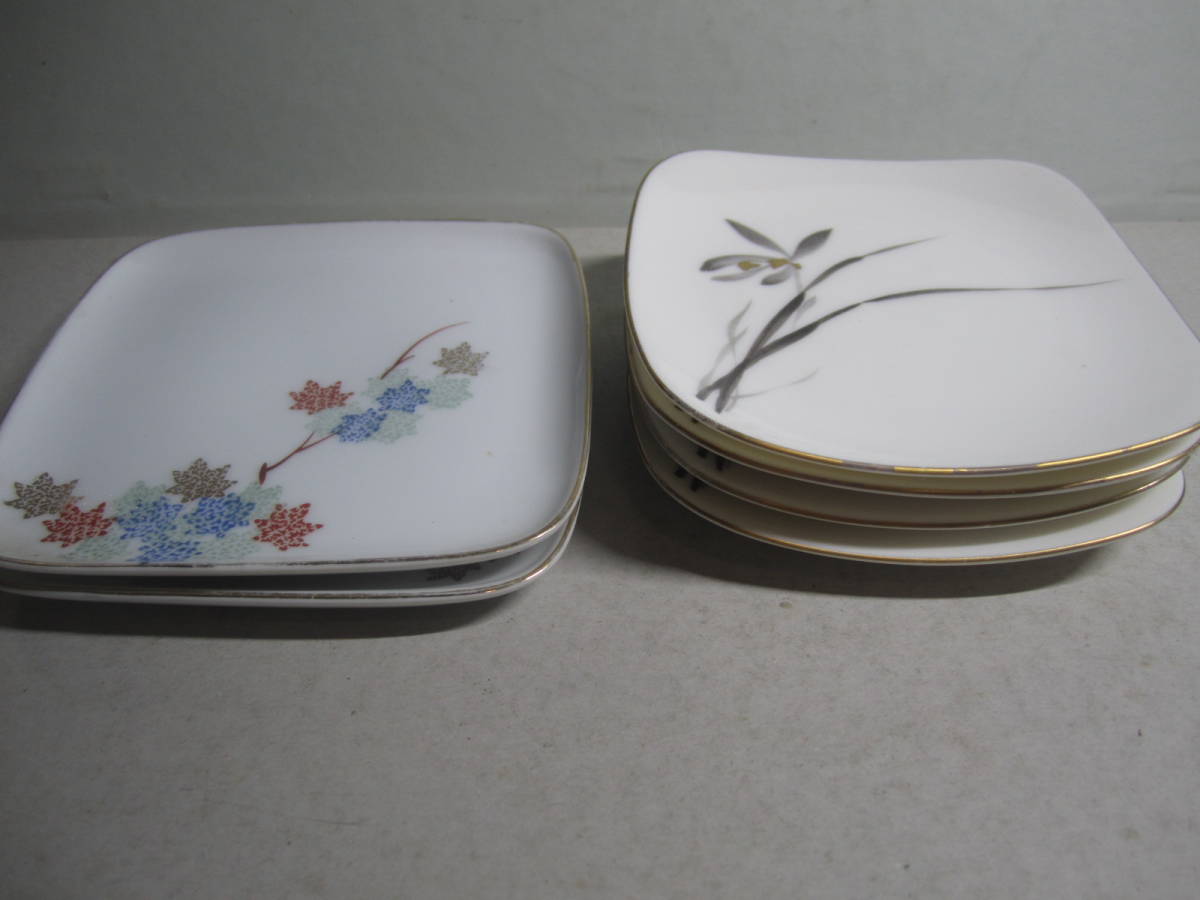 香兰社手绘兰花图案方盘4个+深川枫叶图案方盘2个(二手), 日本餐具, 盘子, 小盘子