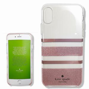 kate spade ケイトスペード iPhone X XS アイフォン ハイブリッド スマホケース シャーロット ストライプ ピンク ラメ 新品