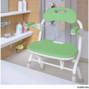 グリーン 折り畳み シャワーチェア ◎ 介護 椅子 お風呂 バスチェア 入浴補助 ◎ 高齢者 身体障害者 妊婦 シニア 安心 安定感 転倒防止