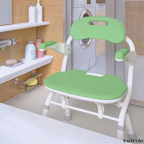 グリーン 折り畳み シャワーチェア ひじ掛け ◎ 介護 椅子 お風呂 バスチェア 入浴補助 ◎ 高齢者 身体障害者 妊婦 シニア 安定感 転倒防止