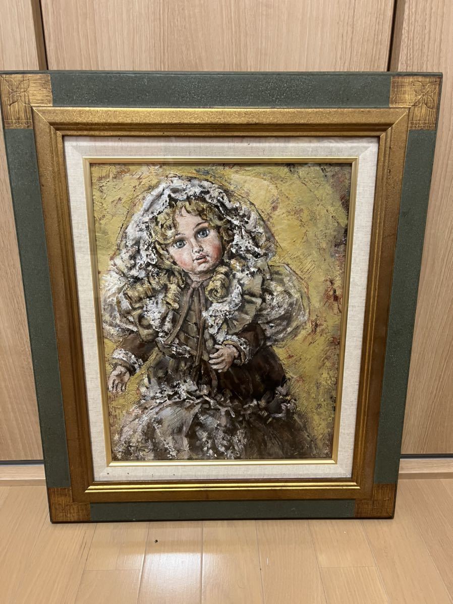 Frame size 59 x 50 French doll oil painting signed oil painting authentic work, painting, oil painting, portrait