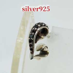 Арабеск сердца циркония/черные серьги серебро 925 Silver925 дешево от одного уха