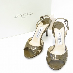 #sns ジミーチュウ JIMMYCHOO サンダル 36 カーキ エナメル パテントレザー パンチング レディース [582996]