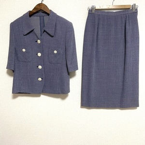 #snc Leilian Leilian setup skirt suit 9 navy blue white short sleeves lady's [768971]