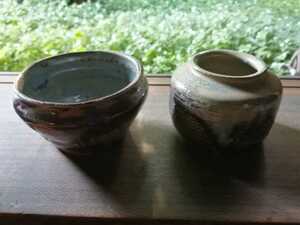 小鉢　緑釉辰砂　1990年代　スカンジナビア　サイン[PV] 小壺　ナマコ釉　北欧　サイン[LD]　デザイン陶器　アート陶器　62P39s3