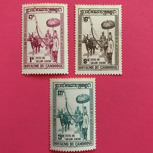 外国未使用切手★カンボジア 1960年 聖畝の祭典 3種