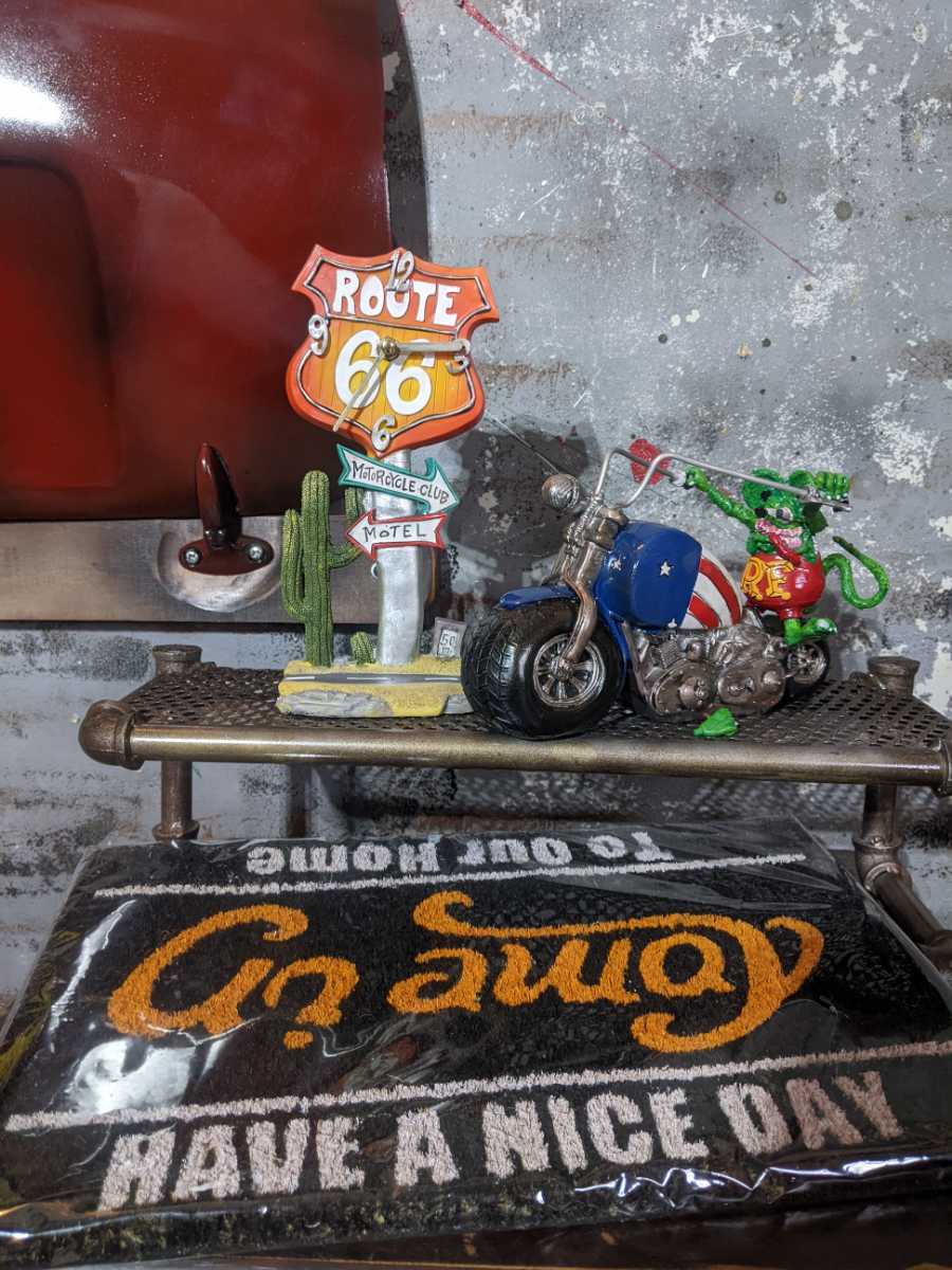 Treasure Release...Ame Miscellaneous/Biker Rat Fink 3 Piece Set ROUTE66 Table Clock, Coyer mat/Mooneyes ITEM/American bike #garage life, handmade works, interior, miscellaneous goods, ornament, object