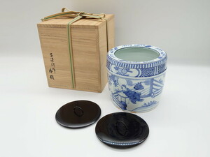 R-062483　丹山窯　小峠葛芳　古染付写　水指(茶道具、共箱付き、外箱付き)(R-062483)