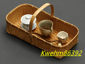 民芸職人手作り 手提げ 提籃籠 茶道具セット 竹編みバッグ 便攜 竹細工 小物入れ籠 竹製品 