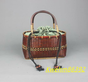 職人手作り 竹編みバッグ 竹細工 収納 小物入れ籠 竹工芸 伝統工芸 ハンドバッグ 内布付き