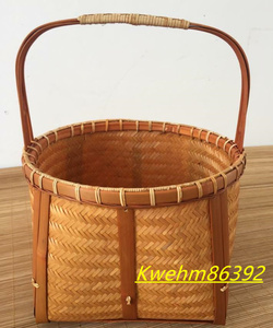 職人手作り 収納ケース 自然竹の編み上げ 古風 茶道具収納