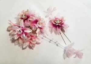  Japanese clothes . equipment hair ornament flower flower pink kimono 2 piece down attaching The Seven-Five-Three Festival coming-of-age ceremony flower decoration comb hair accessory [ used ]