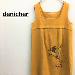 EZ2886●denicher ノースリーブ ワンピース●マスタード系 プリント サイドジップ ひざ丈 花柄 デザイン レディース デニシェ