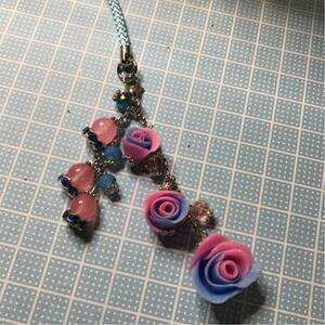  light blue pink rose . natural stone. strap 
