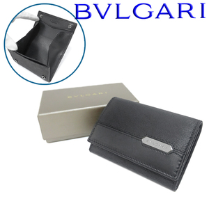 【未使用品 超美品】 ブルガリ BVLGARI Wホック 二つ折り コインケース BOX型 小銭入れ 財布 レザー ブラック 黒 メンズ レディース 箱付