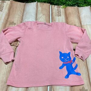 120 裏起毛ピンクトレーナー★女の子　猫　ネコ　ねこ　CAT★シンプル　長袖Tシャツ