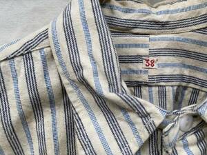 50s60s ビンテージ フレンチ スモック シャツ グランパ アンティーク ワーク ストライプ FRENCH SMOG SHIRT GRANDPA WORK STRIPES 38