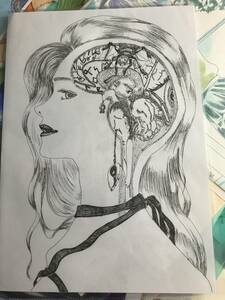 美女の脳に宿し物･手書きイラスト, コミック、アニメグッズ, 手描きイラスト
