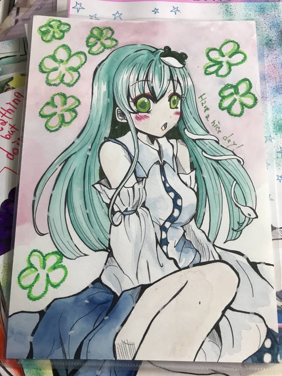 Sanae Kochiya F رسم توضيحي مرسومة باليد, كاريكاتير, سلع الأنمي, رسم توضيحي مرسومة باليد