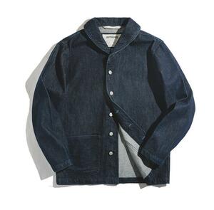 定番 人気 13.5OZ DENIM コットン DECK JACKET デニムジャケット 無地 デニムデッキジャケット ウォッシュ加工 Ｌサイズ