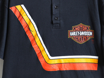 80s USA製 ■ ハーレー ダビッドソン ヘンリーネック 両面 プリント 半袖 Tシャツ ( メンズ L ) 古着 ビンテージ HARLEY DAVIDSON 企業 黒_画像3