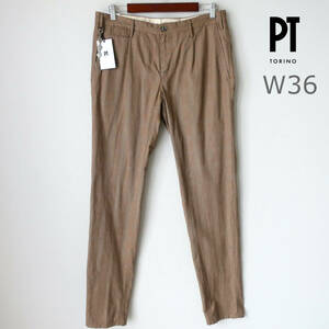  new goods unused PT TORINO men's beautiful legs texture (fabric) eminent slacks chinos tapered pants PT01 PT05 check tea color Brown W36 XL 2L