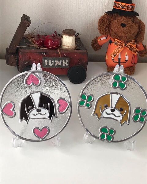 ガラスコースター☆狆☆2枚セット