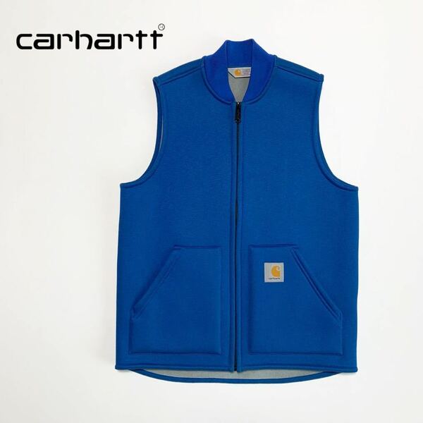 ☆美品 カーハート carhartt サーモライト 裏起毛 ジップアップ ロゴ ワーク ベスト 青 size S