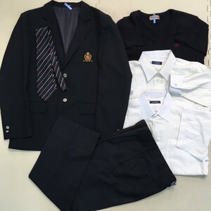 AT443-3 (中古) 栃木県 小山南高校 男子学生服 6点セット /L/LL/W82/ブレザー/セーター/シャツ/ズボン/ネクタイ/冬夏/制服/学生服