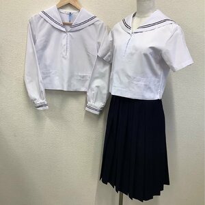 (Y)I739 (中古) 山形県 天童市立第二中学校 セーラー服 3点セット /小さめ/S/W64/紺ライン2本/合服/半袖/制服/中学校/高校/学生服/女子学生