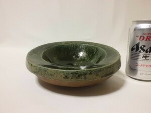 即決 織部焼 器 灰皿 小物入れ 皿 陶芸 作家 茶器 酒器 京焼 裏印あり オブジェ 個人所有品 VINTAGE JAPANESE TABLEWARE 