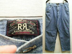 ◇即決[W34]初期 RRL 90年代 三ツ星 黒タグ ヘリンボーン ペインターパンツ デニム USA製 アメリカ製 パンツ■4194