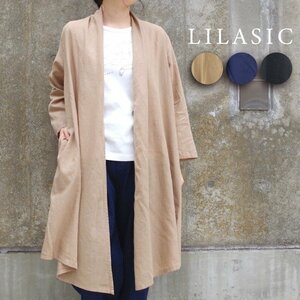  new goods unused *LILASIC long coat cardigan flax × cotton feather woven beige tops *