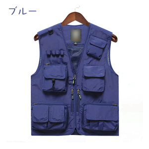 ( blue ) fishing vest men's the best choki multifunction the best V neck mesh the best . fishing the best men's the best large size 