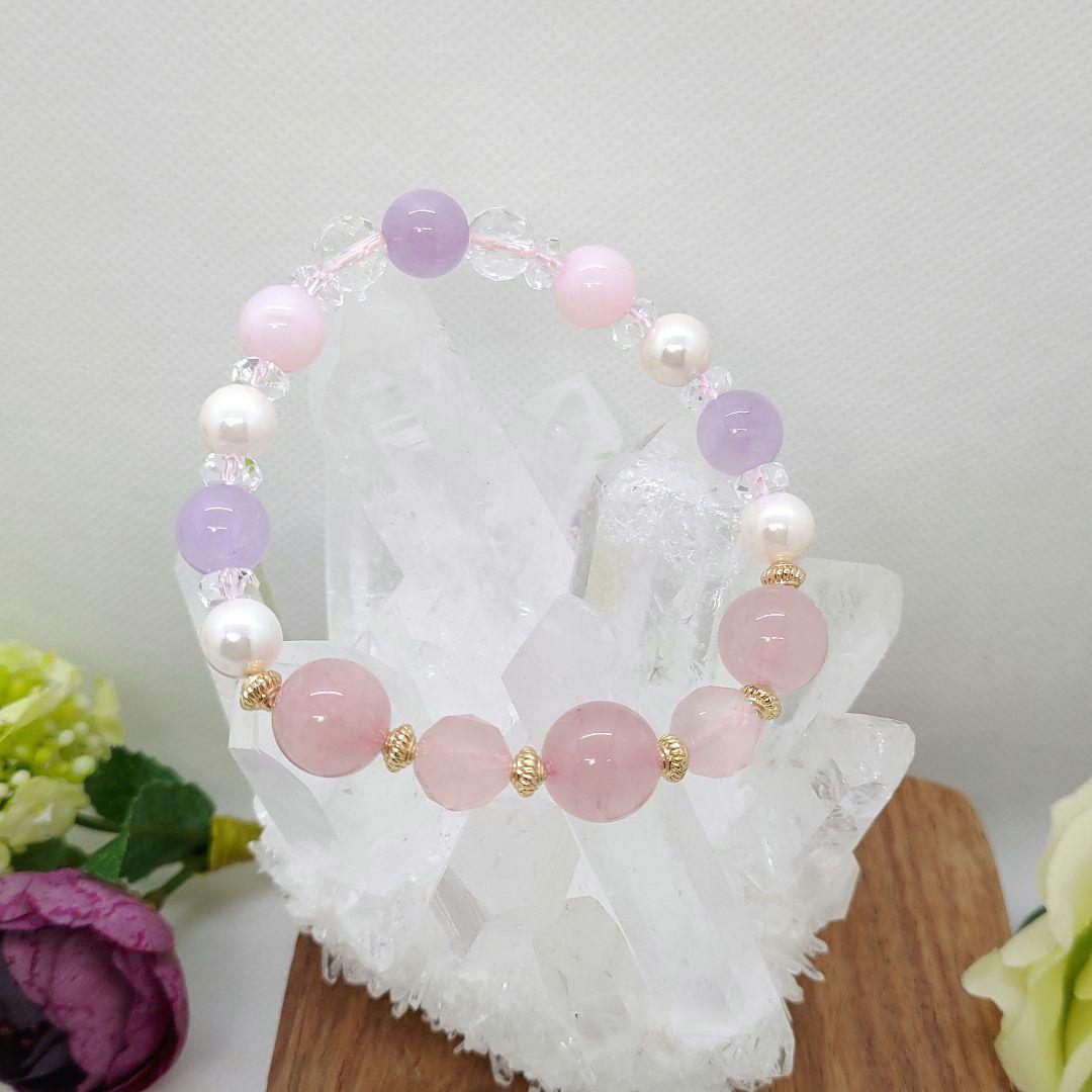 Natural stone bracelet ◆ Deep Madagascar rose quartz ◆ Lavender amethyst ◆, Handmade, Accessories (for women), others