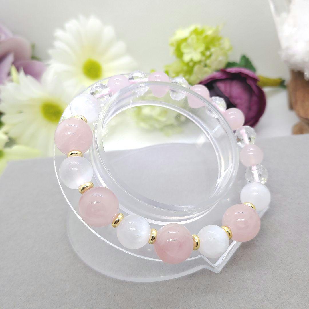 Natural stone bracelet◆Madagascar rose quartz◆Selenite◆Crystal, Handmade, Accessories (for women), others