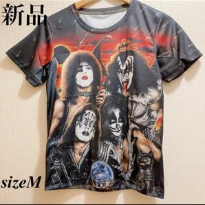 新品　ブラック地ハードロックバンド★KISS★ユニセックス★Tシャツ★M