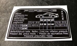 ポルシェ タイヤ空気圧 ステッカー Pression des pneus 996 4S et Turbo コールドタイヤ 99670128748 914 356 930 991 718 986 911 (2