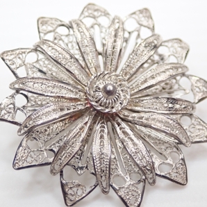 L073 ヴィンテージ ブローチ シルバー フィリグリー 線細工 アクセサリー Vintage Silver broochの画像2