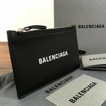 ☆送料無料☆ 未使用品 BALENCIAGA フラグメントケース ブラック レザー ロゴ 箱付き バレンシアガ コンパクト財布 376_画像1