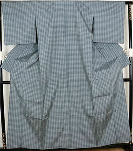 単衣 手織り紬 正絹 格子縞 Mサイズ ki24493 美品 着物 レディース 6月9月10月 シーズン 送料無料 リサイクル 中古