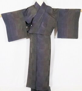 小紋 袷 正絹 紫 緑 縞暈し ドロンワーク刺 格子縞 Sサイズ ki26997 新品 レディース シルク オールシーズン 送料無料 激安