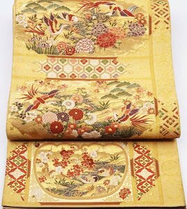 留袖用 袋帯 正絹 本金箔 寛永花鳥文 鳳凰 松竹梅 Lサイズ F5506 中古美品 レディース 入学式 卒業式 結婚式 送料無料 母の日 ギフト