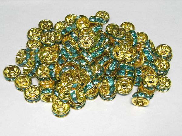 Flat Rondelle Gold x Aquamarine Color 8mm Set of 100 6000393☆, Handcraft, Handicrafts, Beadwork, Metal parts