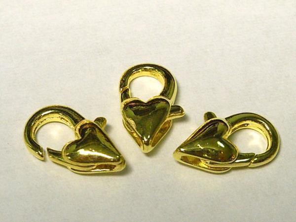 Cierre de pinza de langosta Corazón Aprox. Juego de 100 dorados de 12 x 6 mm 6000798☆, artesanía, artesanías, Trabajo de perlas, Partes de metal